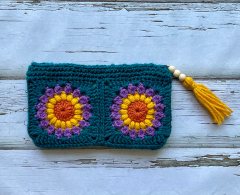 Teal and Flower Zipper Pouch