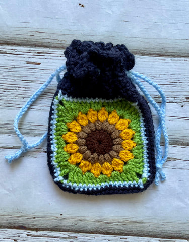 Sunflower with Navy Drawstring bag
