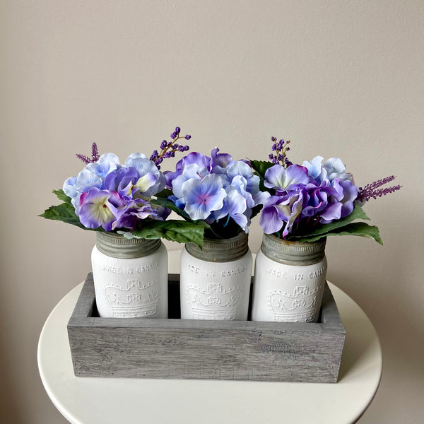Violet and Blue Mason Jar Centrepiece