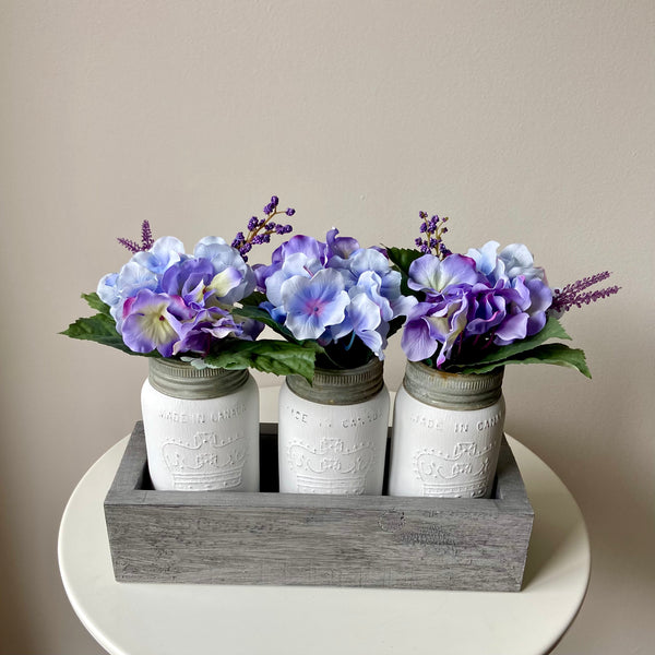 Pale Blue Hydrangea Mason Jar Centrepiece