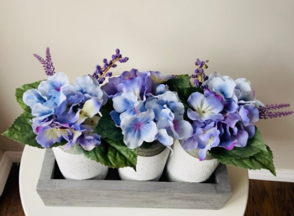 Violet and Blue Mason Jar Centrepiece