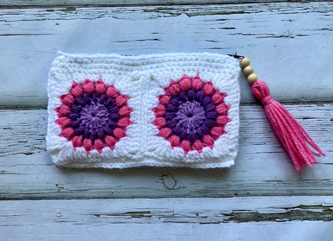 White and Pink Flower Zipper Pouch