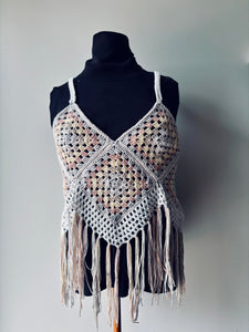 Grey Seashell Granny Square Top