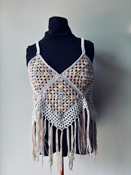 Grey Seashell Granny Square Top
