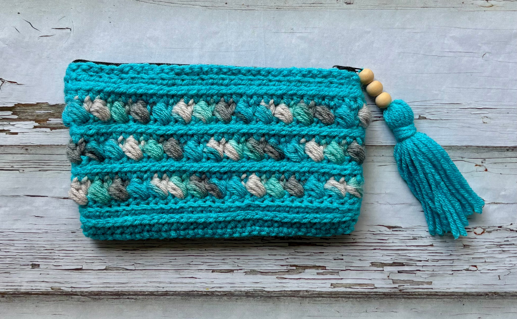 Turquoise Stripped Zipper Pouch