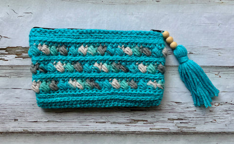 Turquoise Stripped Zipper Pouch