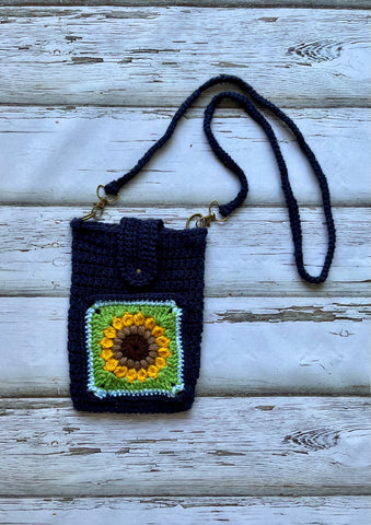 Navy and Sunflower Pocket Crossbody Bag