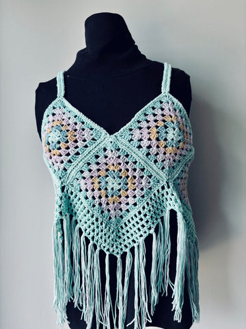 Light Turquoise Thrill Granny Square Top