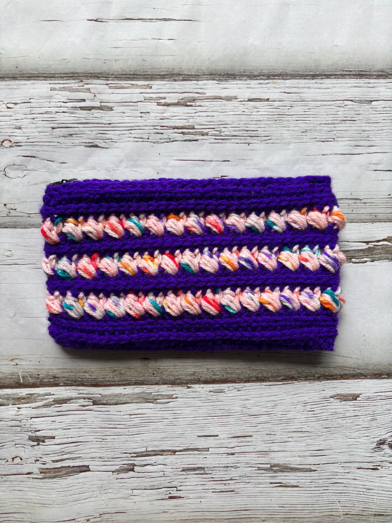 Purple Stripped Zipper Pouch