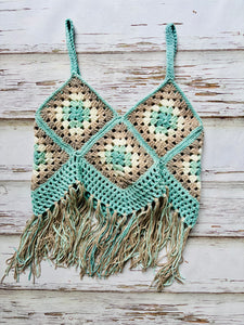 Dark Blue Beach Glass Granny Square Top