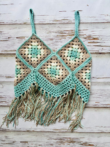 Dark Blue Beach Glass Granny Square Top