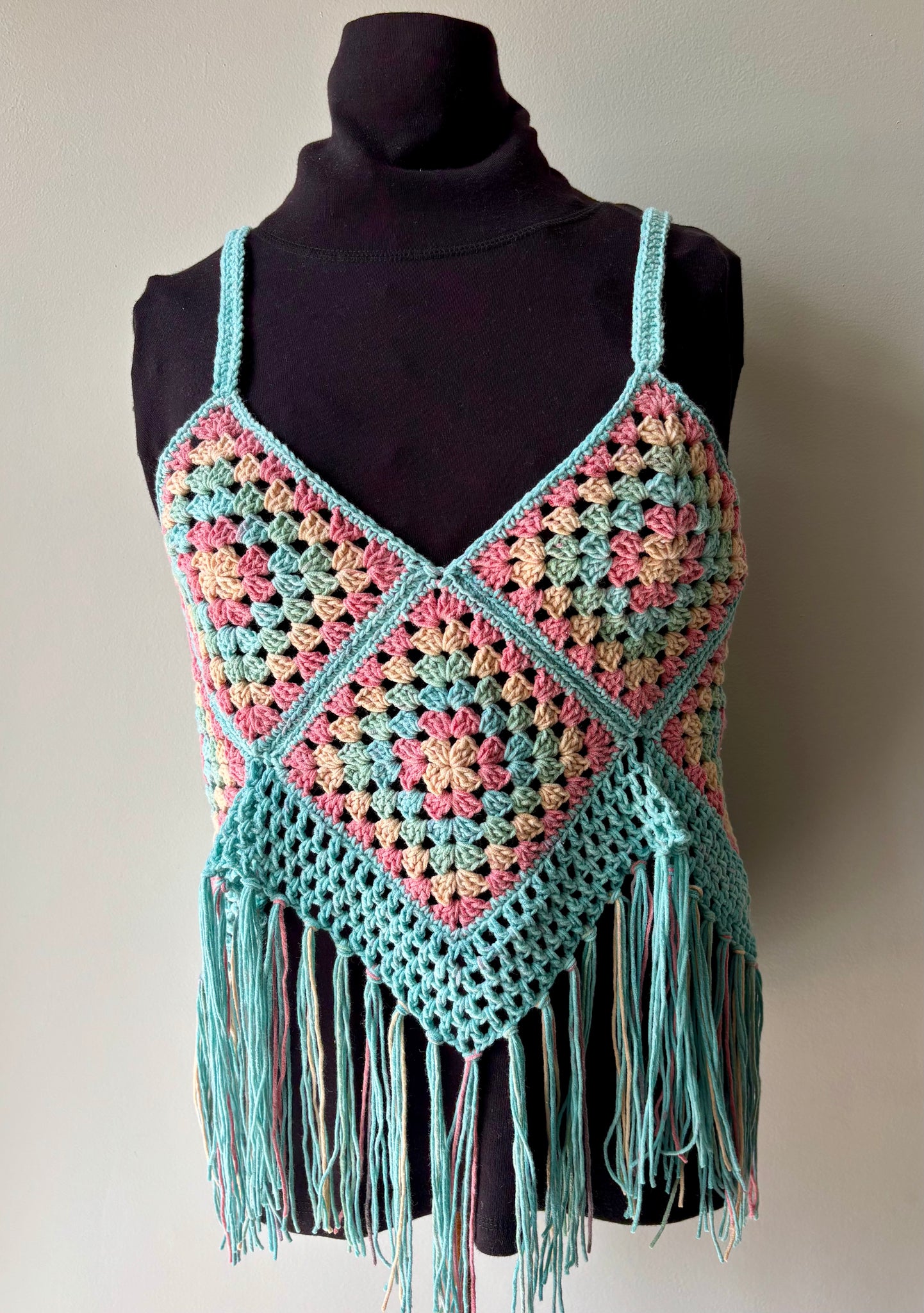 Blue Peach Blossom Granny Square Top