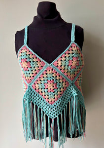 Blue Peach Blossom Granny Square Top