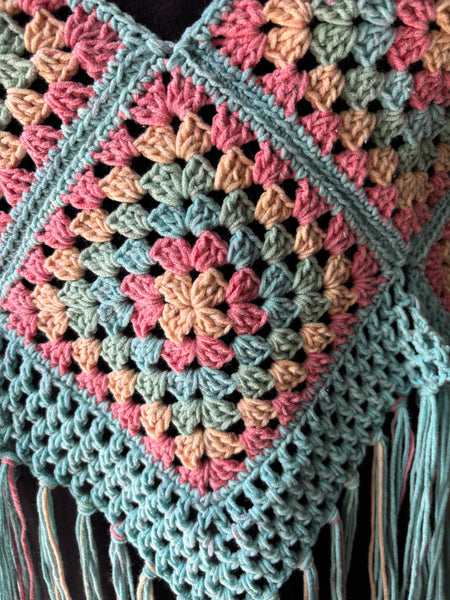 Blue Peach Blossom Granny Square Top