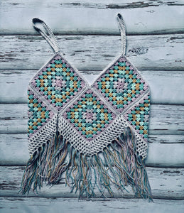 Light Lavender Turquoise Thrill Granny Square Top
