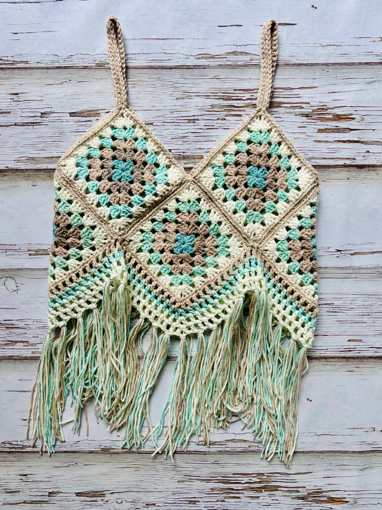Tan Beach Glass Granny Square Top