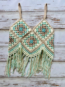 Tan Beach Glass Granny Square Top