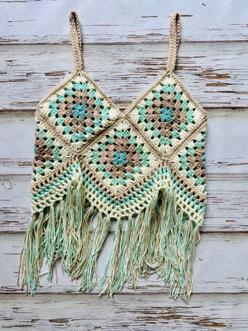 Tan Beach Glass Granny Square Top