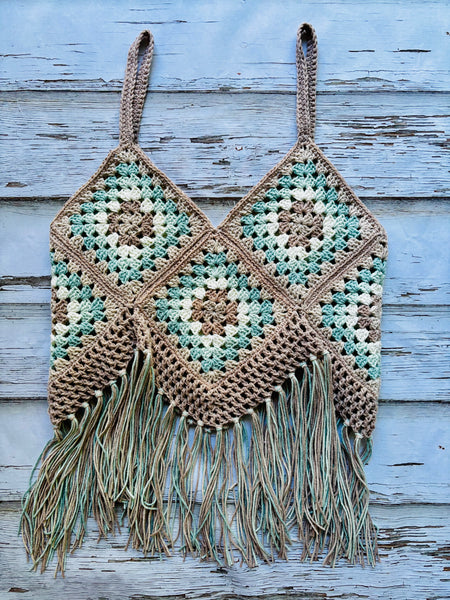 Dark Beige Beachglass Granny Square Top