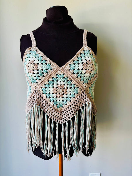 Dark Beige Beachglass Granny Square Top