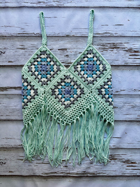 Green Ocean Oasis Granny Square Top