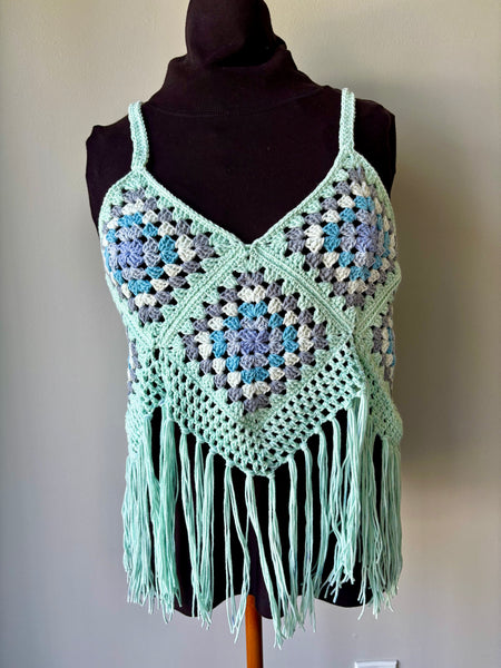 Green Ocean Oasis Granny Square Top