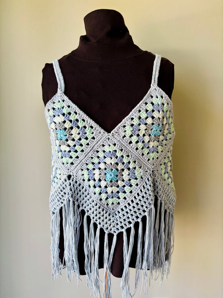 Light Grey Ocean Oasis Granny Square Top