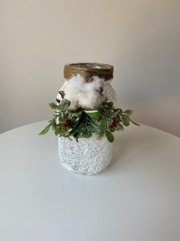 Small frosted mason jar centrepiece