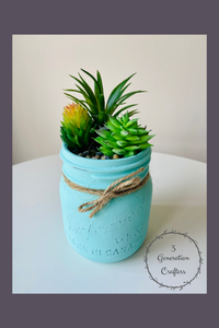 Turquoise  Improved Gem Mason Jar with 3 Succulents