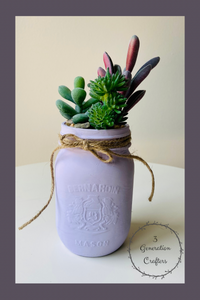 Lavender Mason Jar with 3 Succulents