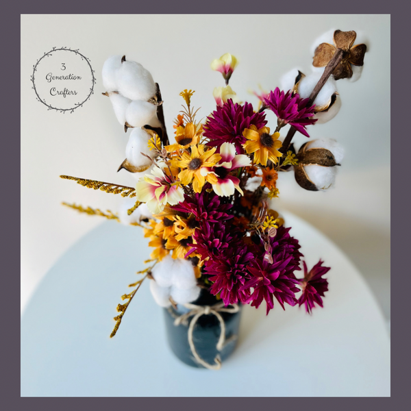 Single Black Fall Mason Jar with Flowers