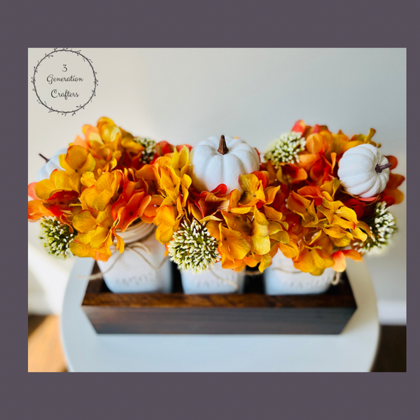 Fall Centrepiece with Linen White Jars