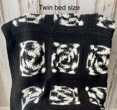Black and White Crocheted Blanket