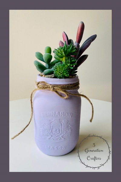 Lavender Mason Jar with 3 Succulents